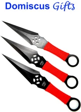 9" NEW! AEROBLADES 3 Pc. Red Black Throwing KNIVES Throw Knife Set KUNAI Blades