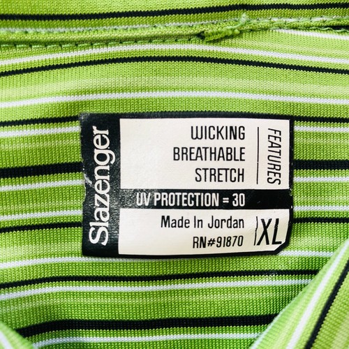 Slazenger Mens Golf Polo Shirt Size XL Green Black Stripe Stretch - Picture 5 of 7