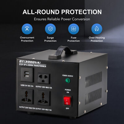 CREWORKS 110V to 220V 220V to 110V 3000W Voltage Converter Step Up Step Down