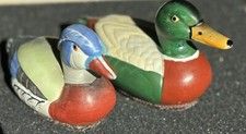 Vintage Pair Ceramic Mallard And Blue Head Ducks Lint Brush