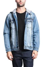 Victorious Men's Distressed with Removable Hoody  Wash Denim Jacket DK109 