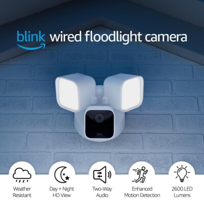 Blink Wired Floodlight Outdoor Smart Security Camera built-in siren