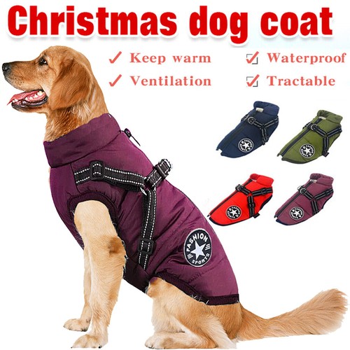 Christmas Pet Dog Coat With Harness Winter Warm Padded Puppy Cat Vest
