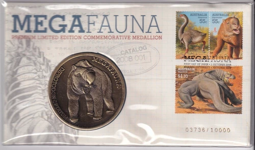 AUSTRALIA PNC COVER: 2008 MEDALLION  MEGAFAUNA NO. 03736 / 10000 LIMITED EDITION
