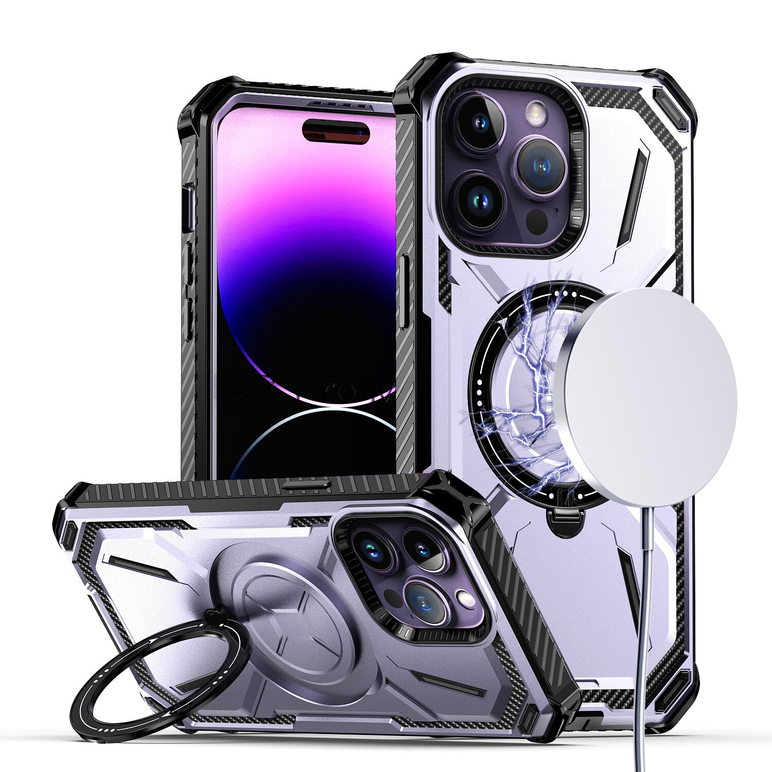 For Samsung S23 Ultra MAGSAFE Circle Magnetic Kickstand Cover Case Light Purple-image
