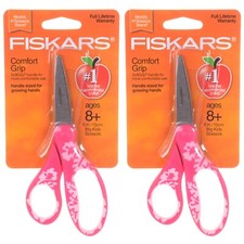 Fiskars 6" Student Scissors Comfort Grip Pink Floral Ages 8  2 Pack 
