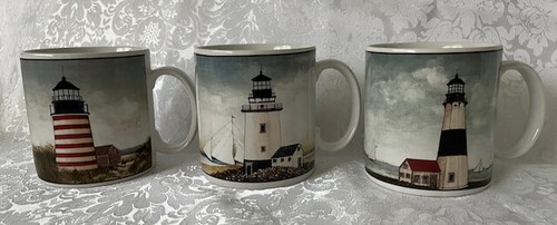 Sakura Mugs By The Sea Lot of 3 David Carter Brown Vtg Lighthouse Nautical