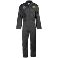 Mil-Tec US Flight Coverall with Patches Mens Aircrew Flightsuit Airforce Black