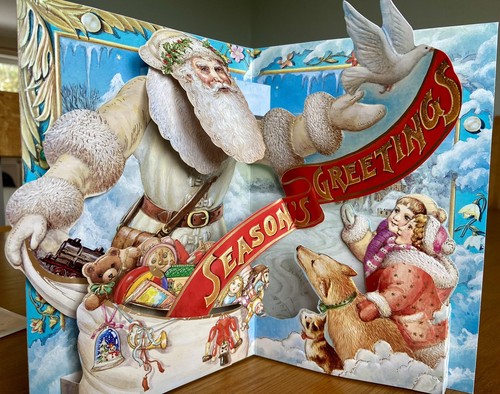 Atemberaubende Vintage 3D Pop Up Frieden und Freude Weihnachten Taube Karte NEU