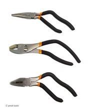 PISTOL GRIP PLIERS SET – linesman pliers, slip joint pliers, long nose pliers