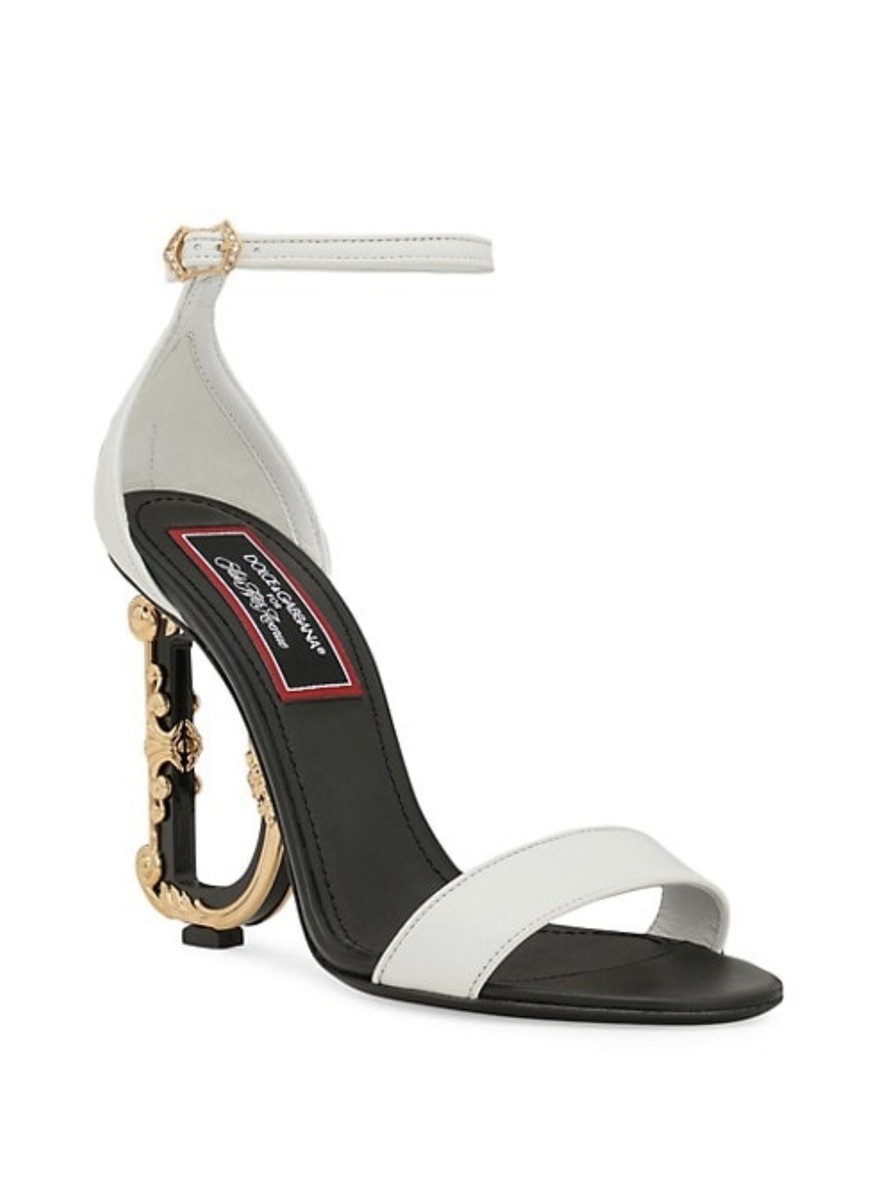 Dolce&Gabbana Game Day DG Leather Baroque-Heel Sandals size 38.5