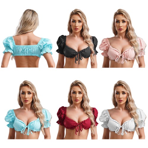 Damen Shirt Sexy Crop Top Weiche Oberteil Atmungsaktiv Bluse Elastischen Bünd - Picture 3 of 57