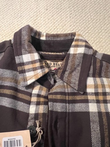 New Mens Red Head Sherpa Lined Green, Tan, White Plaid Long Sleeve Shirt Small - Picture 6 of 8
