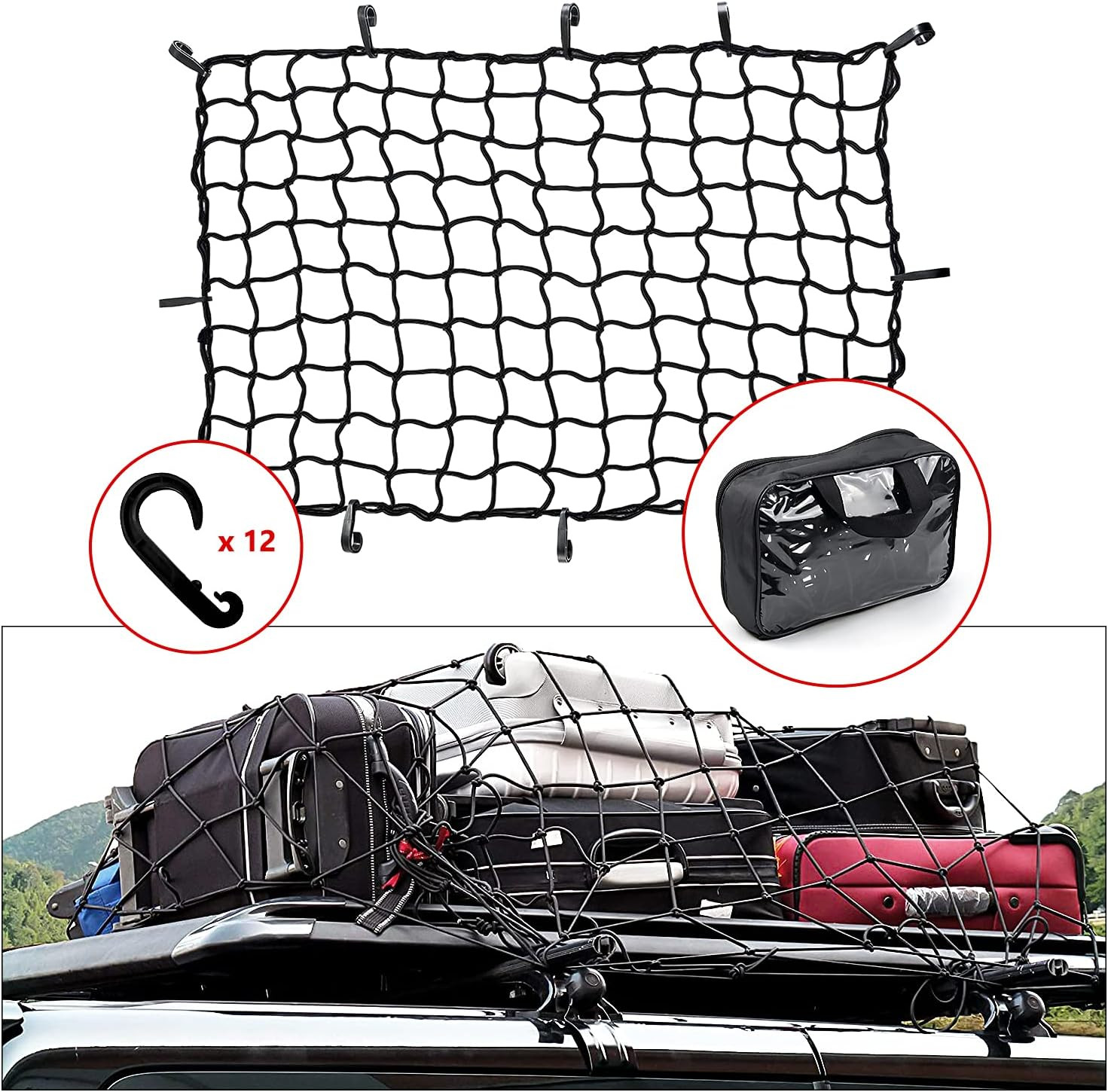 2’X3’ Bungee Cargo Net Stretches to 4'X6' for Truck Bed,Pickup Bed,Trailer,Motor