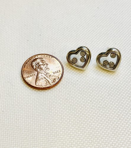Chopard Floating Happy Diamonds Heart Stud Earrings in 18K White Gold - Picture 2 of 9