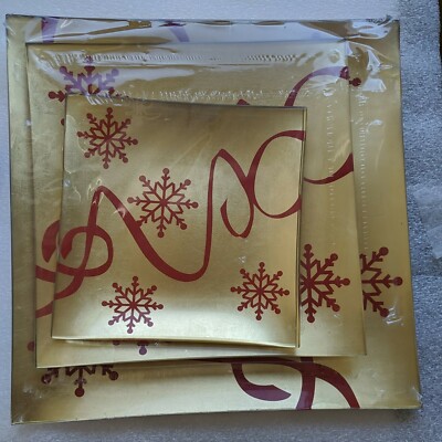 NIB LOT of 3 SNOWFLAKE & SWIRLS PAINTED 10'' CHRISTMAS DISHES RED WHITE GOLD NIP