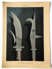 MILITARIA-ARMOUR-PIKE & HALBERD - c. 1890 Antique Print Chromolithograph