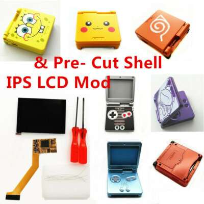 GBA SP 10 Levels Brightness IPS Backlight LCD Mod& GBA SP Pre- Cut Shell Covers