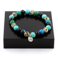 Steine Und Mineralien. Armband Perlen Dalmatinerjaspis + TüRkis + Chrysokoll