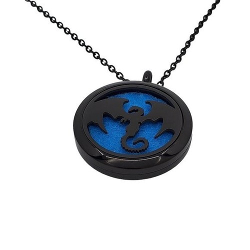 Black Dragon Pendant Essential Oil Necklace Stainless Steel Hypoallergenic - Picture 2 of 7