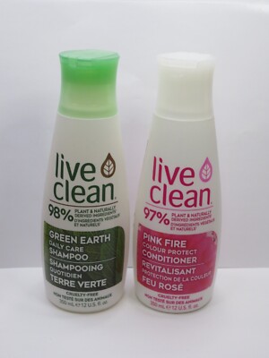 LIVE CLEAN GREEN EARTH SHAMPOO 12 OZ & PINK FIRE CONDITIONER 12 OZ
