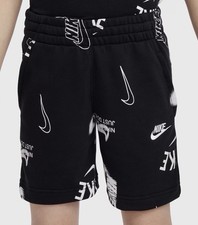 Nike Sportswear Club Kids' French Terry Printed Shorts Size XS Black/White AOP