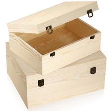 Large Unfinished Wooden Boxes Set of 2 Sizes Wood Box with Hinged Lid La