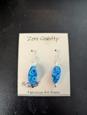 Beautiful Blue Millefiori Glass Earrings- Zero Gravity