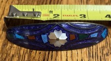 Vintage Mexico Alpaca Silver Barrette Turquoise And Shell Inlay Flower Hair Clip