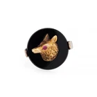 Vintage Art Deco Wolf Ring Sz 5.75 14k Yellow Gold Onyx Estate Animal Jewelry