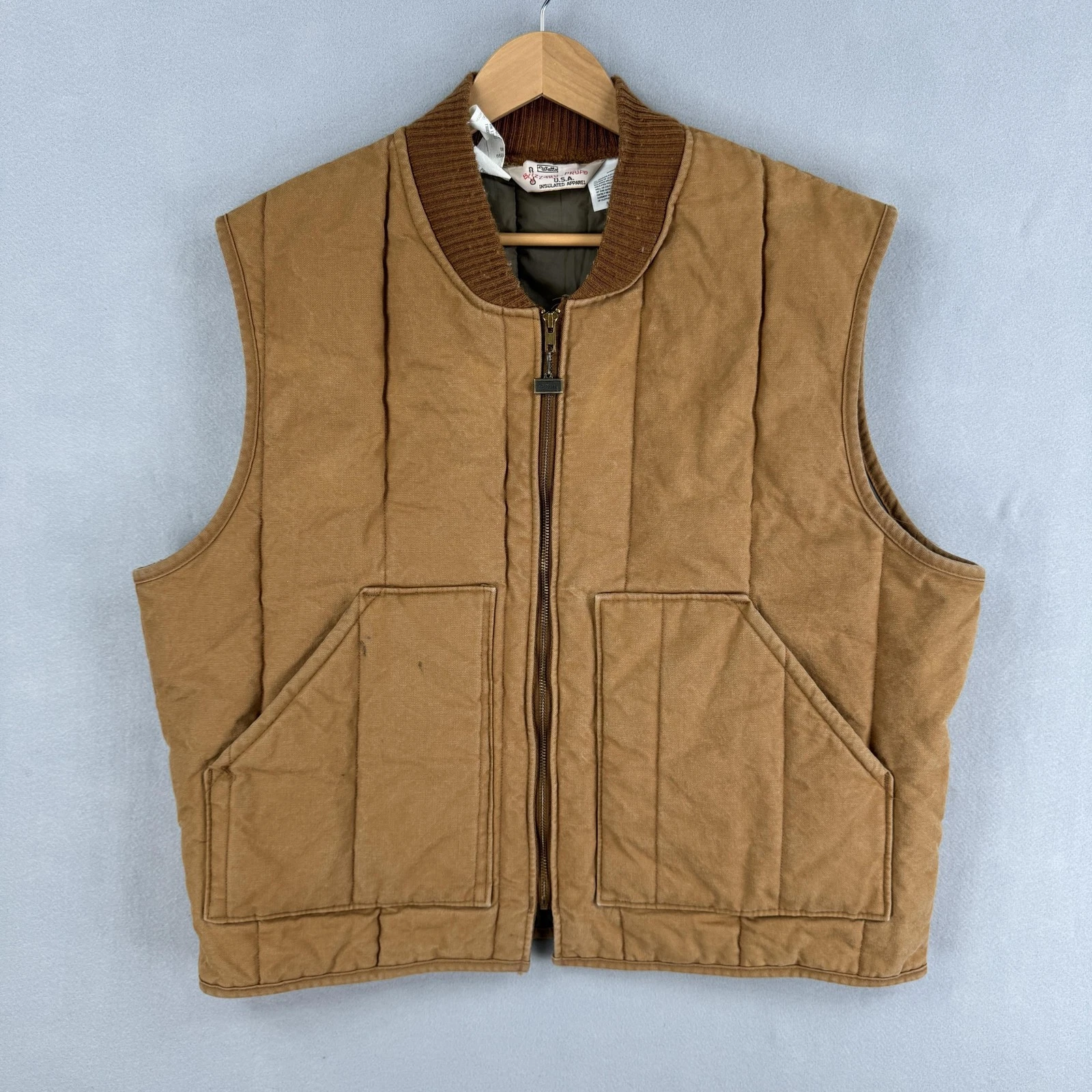 Vintage Walls Vest Mens XL Brown Canvas Blizzard-Pruf Quilted Insulated Work USA