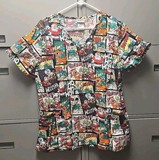 Womens Sz XL Short Sleeve Scrub Top Christmas Rudolph Red Nosed Reindeer
