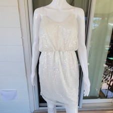 Aidan Mattox Sequin Cocktail Dress Cream Women Size 8 Glam Elegant Party Bridal