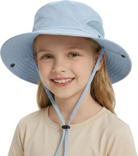 Kids Sun Hat for Beach Outdoor Fishing, Summer Wide Brim 3-10 Years Blue