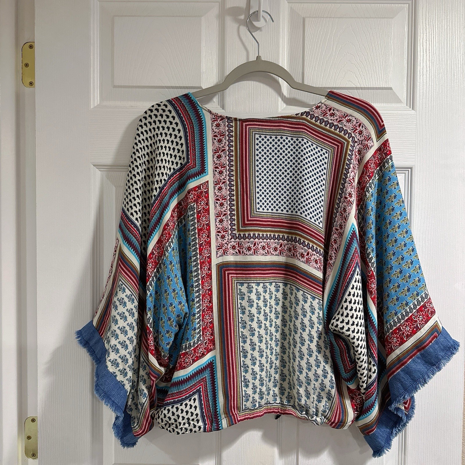 Zara Basic Boho Patchwork Kimono Jacket Sz S Visc… - image 3