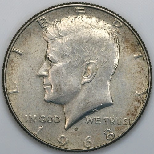 1968 D About Uncirculated AU Kennedy Half Dollar 40% Silver