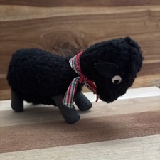 Steiff Swapl  Vintage Lamb Black Wool Soft Figure Unmarked Felt Eyes 7  Rare