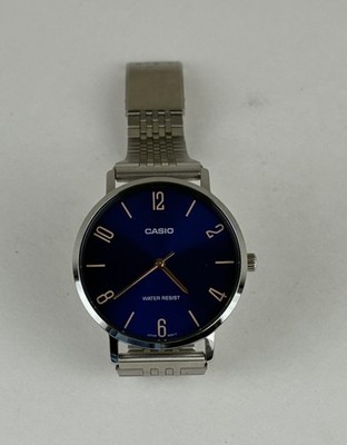 Casio MTP-VT01 Blue Dial Silver Tone Stainless Steel Numeral Men's Watch Tested