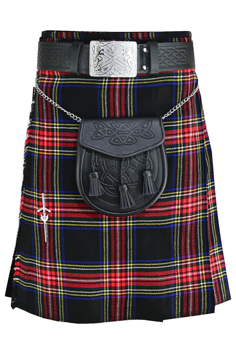Tartan Ecossais Kilt écossais Pour Homme - Gothique Tartan Kilt Vintage Cargo Jupe Médiévale Mode Kendo Pocket Jupes Steampunk Vêtements Viking Jupe Plissée Pour Homme, A Noir, S Kilt Ecossais Homme
