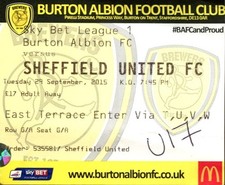 Burton Albion v Sheffield United 29/09/15 Ticket League 1