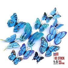 Butterfly Wall Decor/48 PCS, 3D Butterflies Stickers for Party 24 Blue