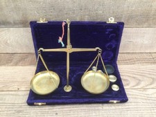 Vintage Travel Chemist Apothecary  Jewellers Brass Balance Scales Set