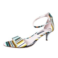 Nine West Mana Women Ankle Strap Sandal Sz 8M Dress Multi Color Striped Textile