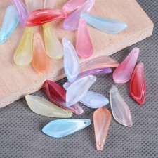 10pcs Leaf Petal Shape 9x25mm Lampwork Glass Top Drilled Pendants Loose Beads