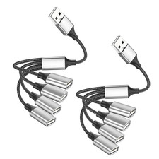  2-Packs USB Splitter Hub 4-Port, USB 2.0 Multi-Port Adapter for Charging and D