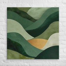 Green Abstract Mountains Canvas Wall Art Gold Geometric Landscape Print Decor
