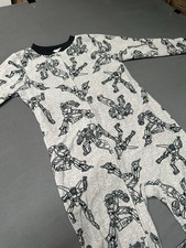 Carter  s Kids One Piece Footed Pajama Sz 7 Fleece Grey Robots Full Zipper