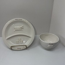 Precious Baby 2 Piece Dish Set By Russ Berrie Co. with Stork and Lamb