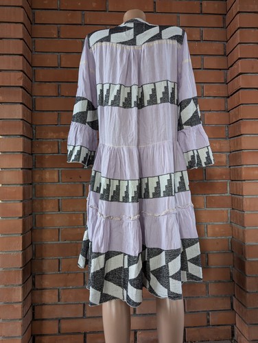 PEARL&CAVIAR Zakar Size S/M lilac 100% cotton 3/4 sleeve chevron tiered dress - Picture 19 of 23