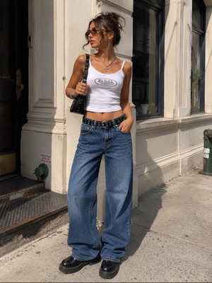 Edikted Low Rise Wide Leg Baggy Jeans XS Y2K Skater Denim